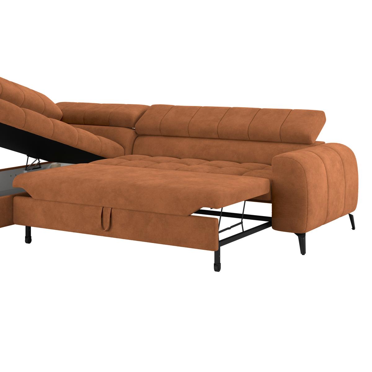 Ecksofa mit Schlaffunktion & Bettkasten Volf Rostfarben - Rostfarben/Schwarz, Trend, Kunststoff/Textil (203/261cm)
