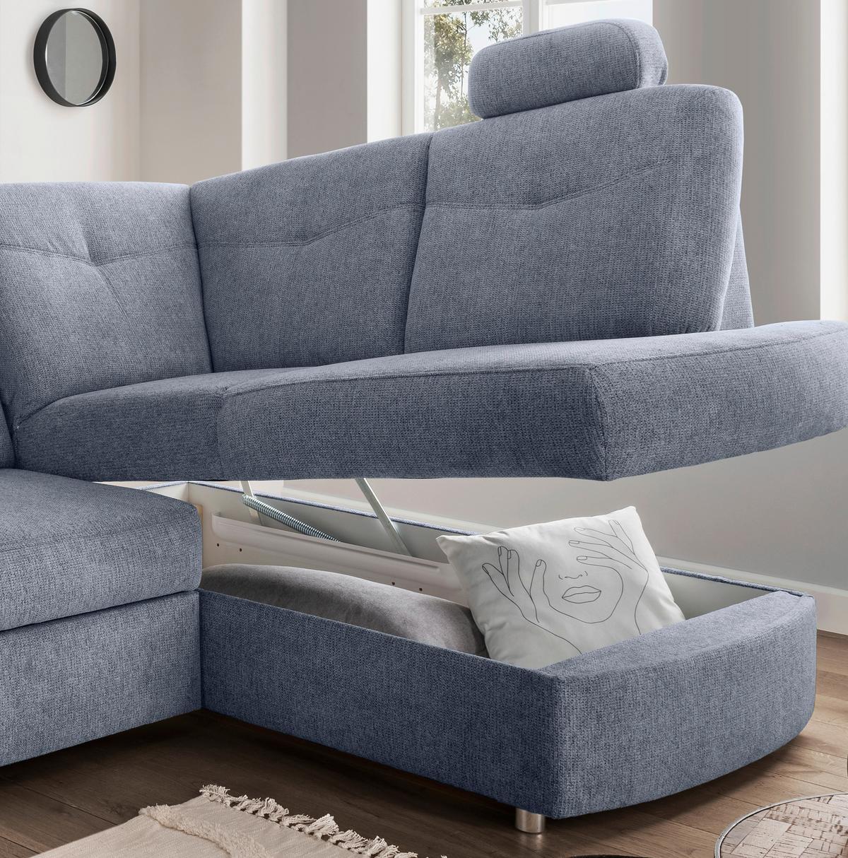 Eckschlafsofa Rosali, Hellblau S: 264x180 Cm - Chromfarben/Hellblau, MODERN, Textil (264/180cm) - Livetastic