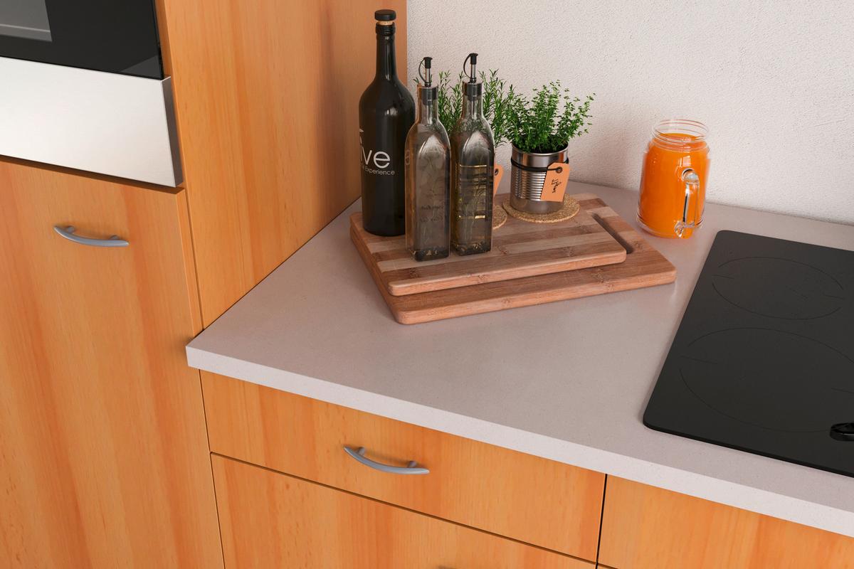 Miniküche mit Kühlschrank + Kochfeld 150 cm Creme/Buche - Beige/Buchefarben, MODERN, Holzwerkstoff (150cm) - FlexWell