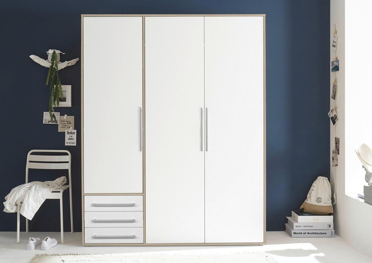 Drehtürenschrank Mit Laden 155cm Lyss Weiß/eiche Dekor - Weiß/Eiche San Remo, MODERN, Holzwerkstoff (155/194/58cm) - Livetastic