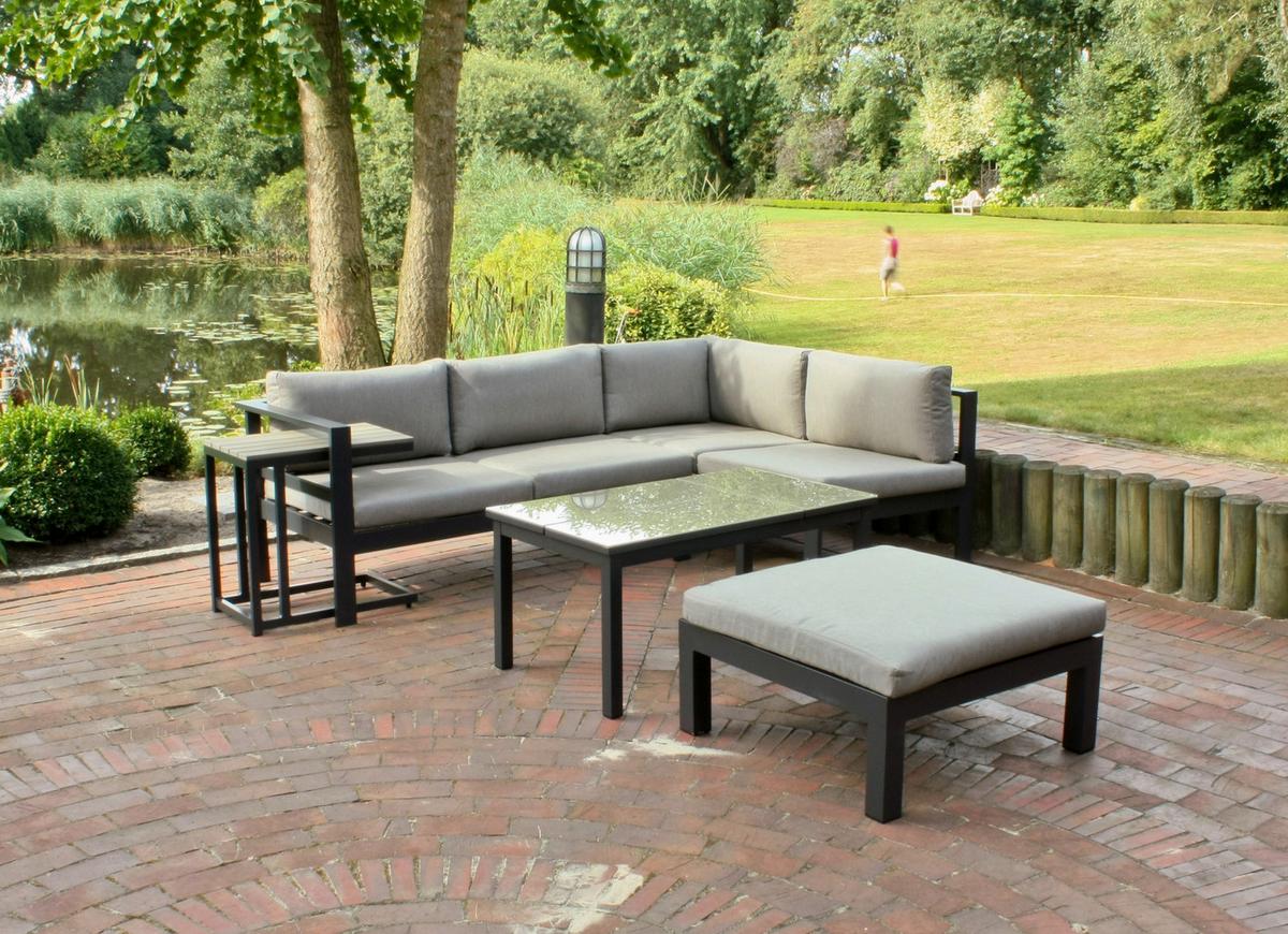 Loungegarnitur Miranda - Anthrazit/Grau, Basics, Glas/Kunststoff (177/65,5/247cm) - Gardenson