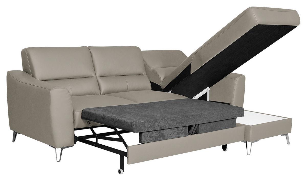 Ecksofa Santos Platinfarben S: 241 cm - Platinfarben/Chromfarben, Design, Leder/Textil (241/168cm) - Livetastic