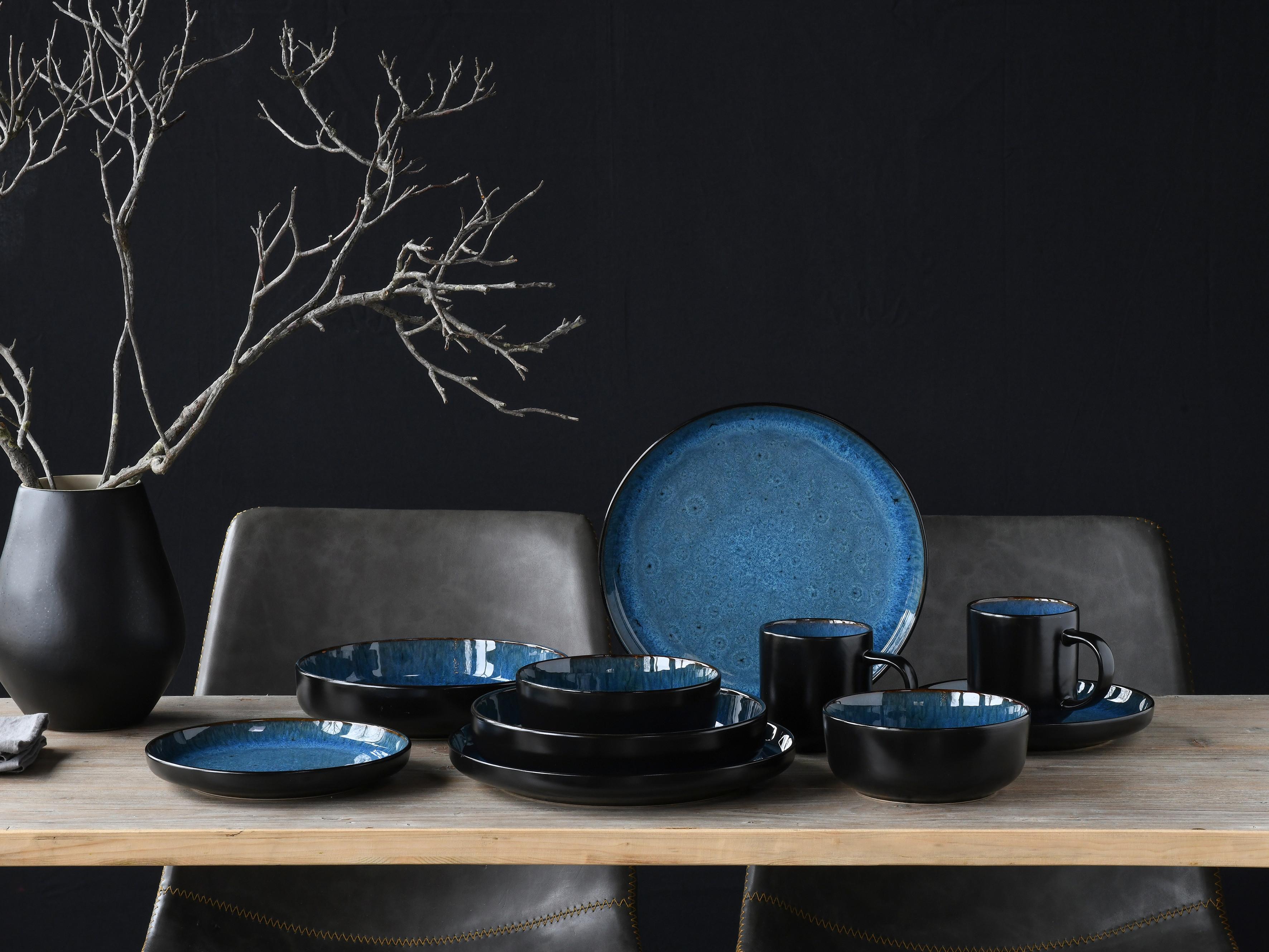 Kombiservice Nordic Fjord Schwarz, Hellblau L: 38 cm - Schwarz/Hellblau, Basics, Keramik (38/31/38cm) - Creatable