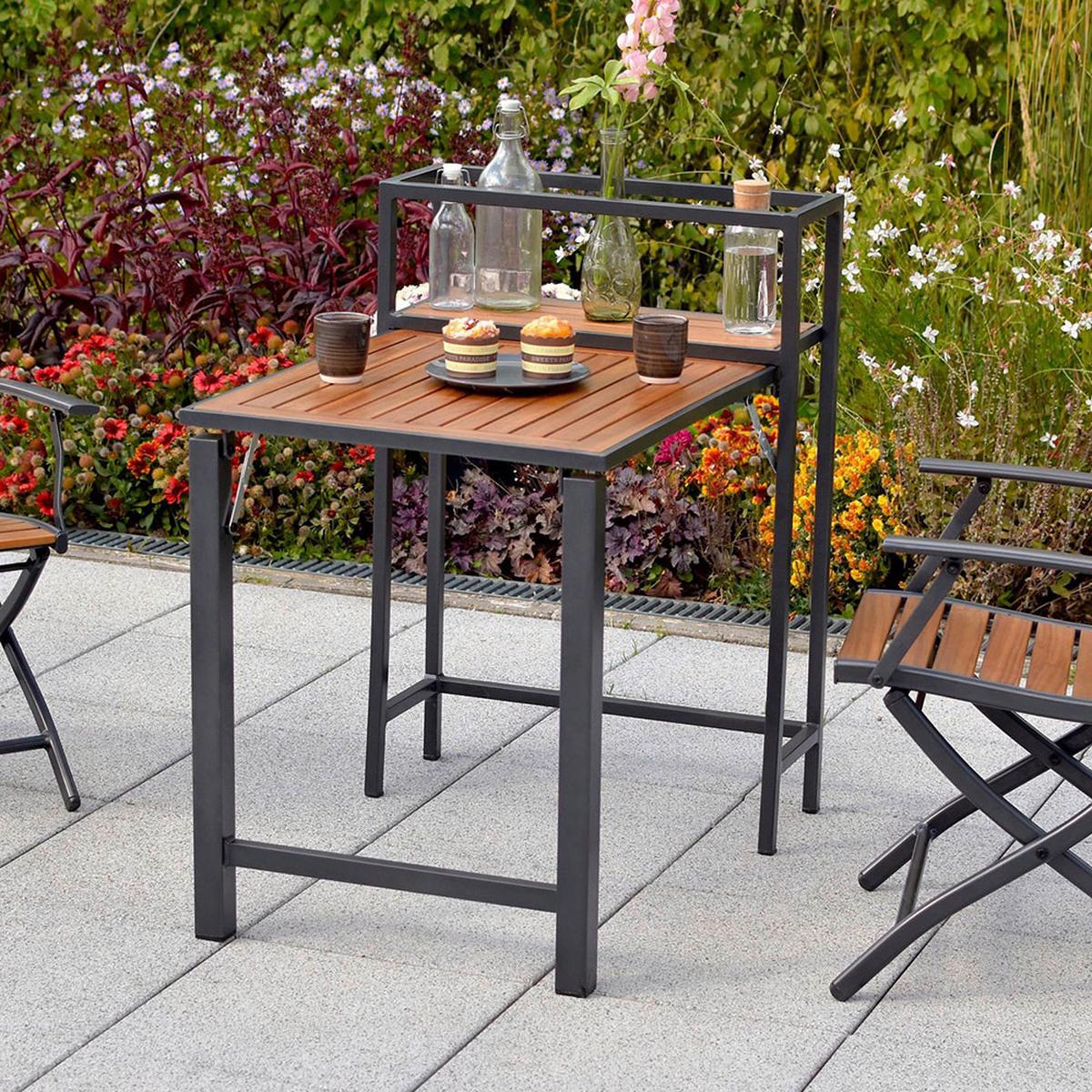 Balkontisch Klappbar Santorin Akazienholz/Metall L 73 cm - Graphitfarben/Naturfarben, MODERN, Holz/Metall (55/75/73cm) - Gardenson