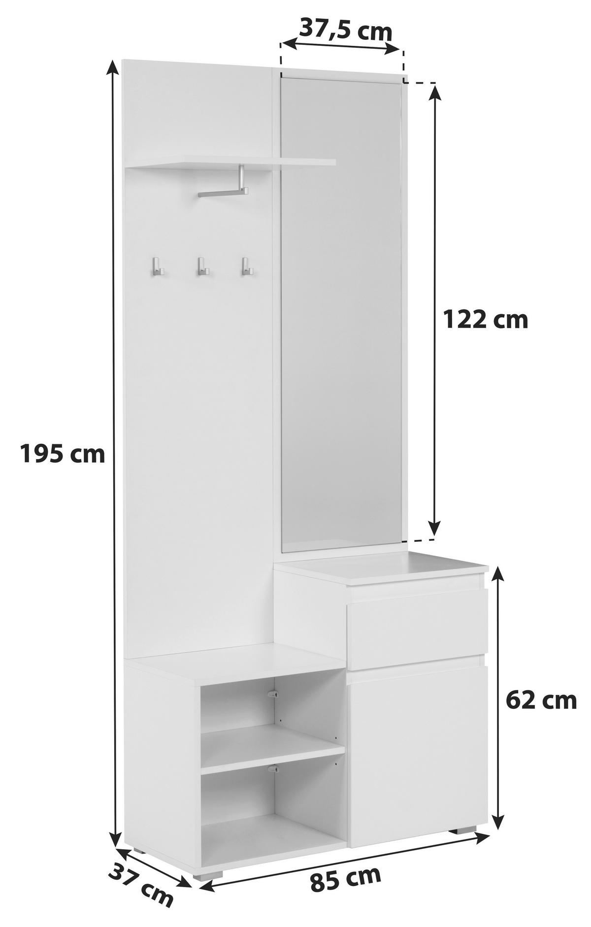 Garderobe Image Weiß B: 85 cm - Weiß, LIFESTYLE, Holzwerkstoff (85/195/37cm) - MID.YOU