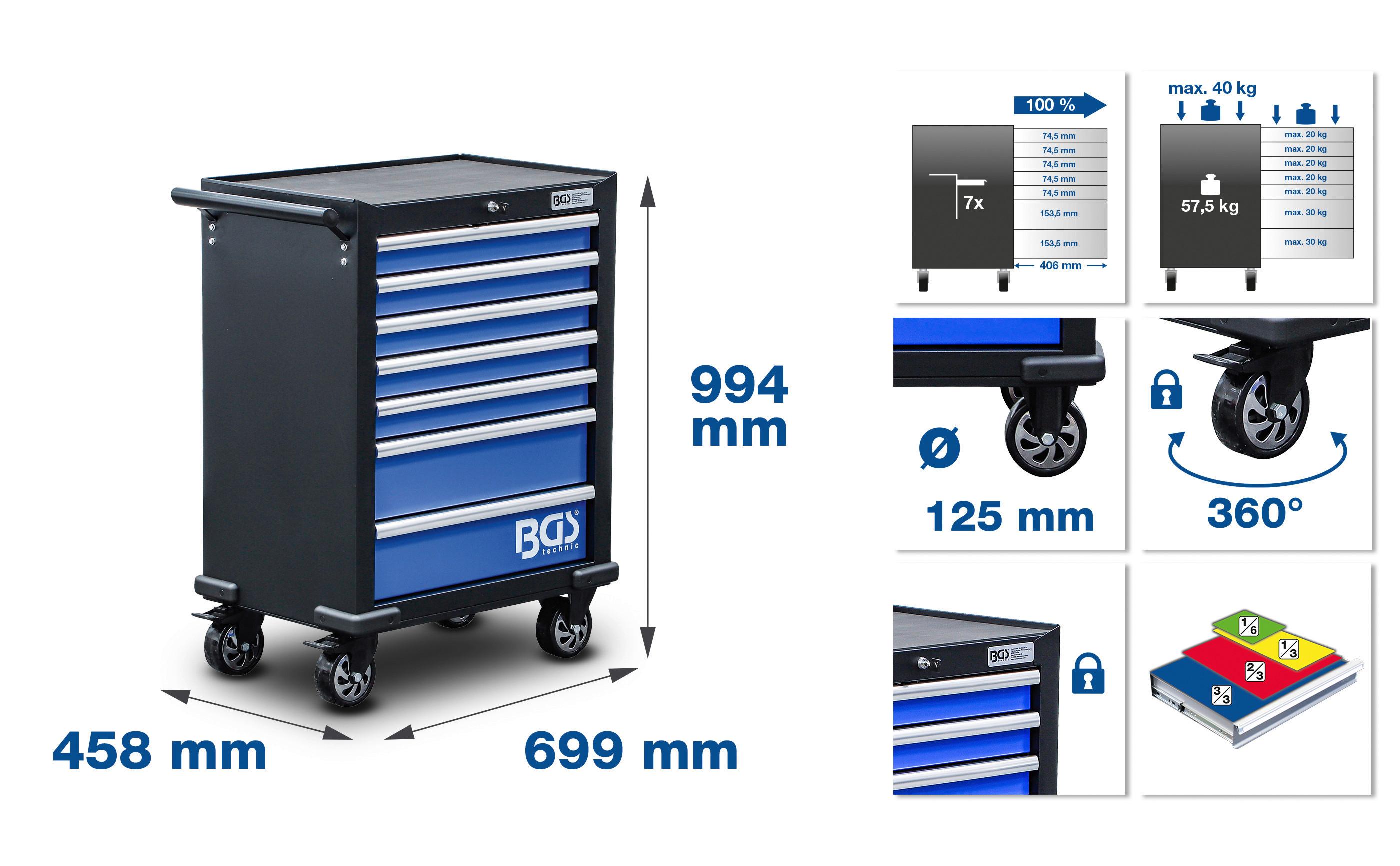 Werkstattwagen Leer Blau/Schwarz B: 69,9 cm - Blau/Schwarz, Basics, Metall (69,9/99,4/45,8cm)