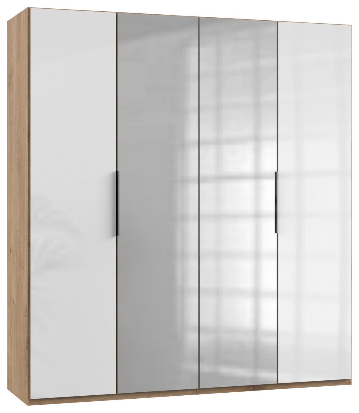 Šatníková skriňa LEVEL 36 D - biela s vysokým leskom/farba duba, Modern, kompozitné drevo (200/216/58cm) - MID.YOU