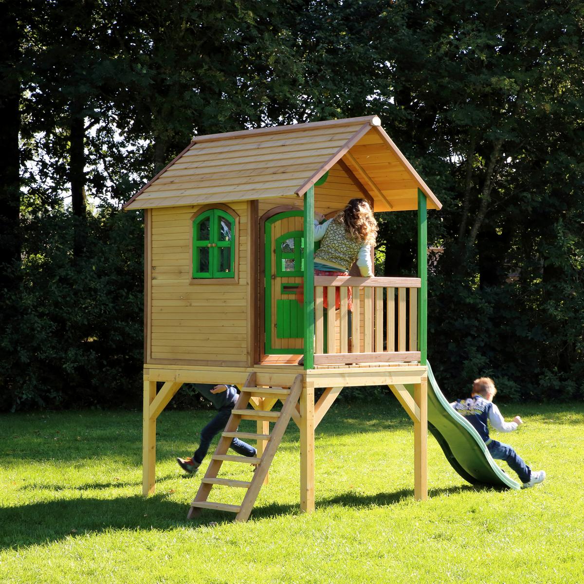 Spielhaus A030.037.00 - Hellgrün/Braun, KONVENTIONELL, Holz (318/272/191cm) - Ambia Garden