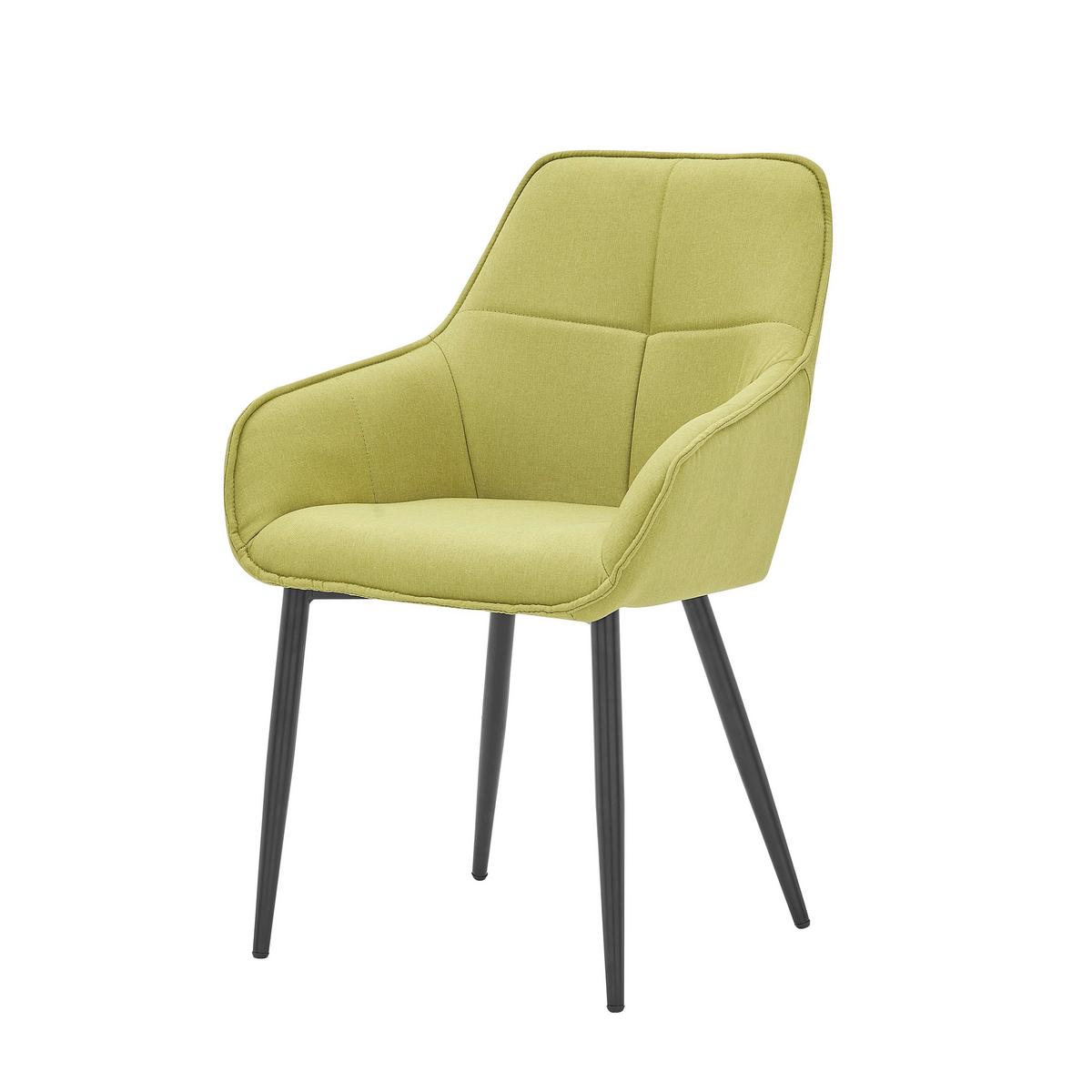 Armlehnstuhl Leinen Grün, B: 55cm - Schwarz/Grün, Design, Textil/Metall (55/86/46cm) - Livetastic