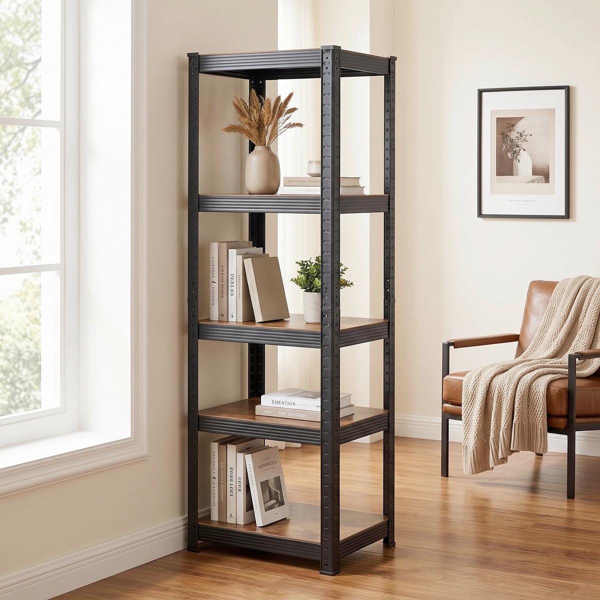 Stojací regál IRON - hnedá/čierna, Basics, kompozitné drevo (37/150/37cm) - Boxxx
