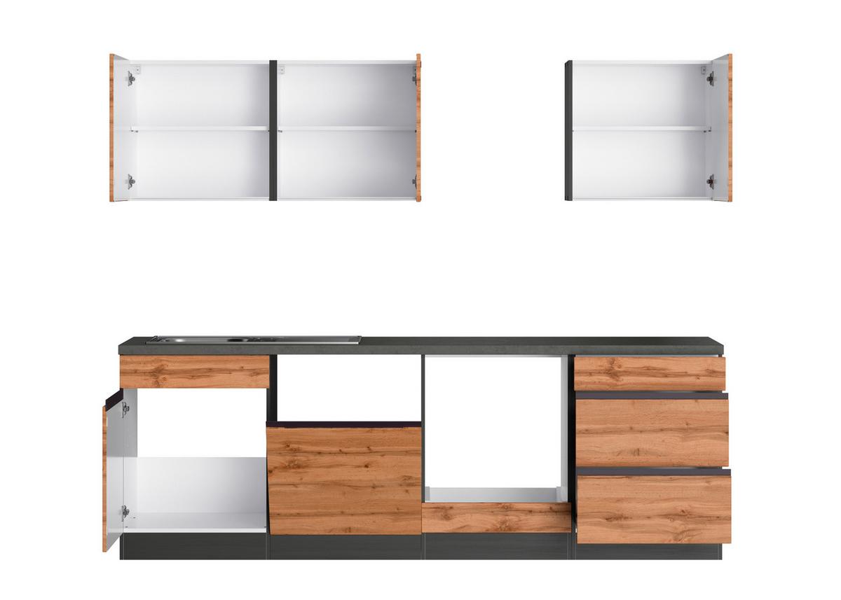 Küchenzeile Turin ohne Geräte B: 240 cm Graphit/Eiche Dekor - Eiche Wotan/Graphitfarben, Design, Holzwerkstoff (240cm) - Held