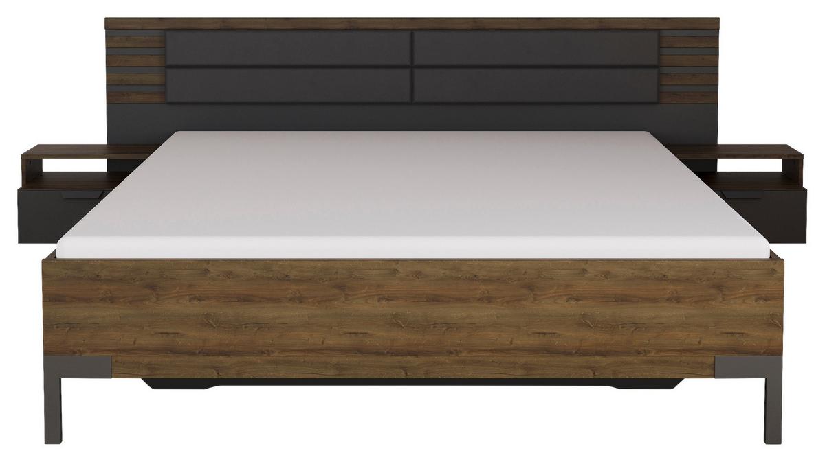 Bettanlage Barea Dunkelgrau Eiche Dekor - Eiche dunkel/Dunkelgrau, MODERN, Holzwerkstoff/Textil (180/200cm) - Rauch Möbel