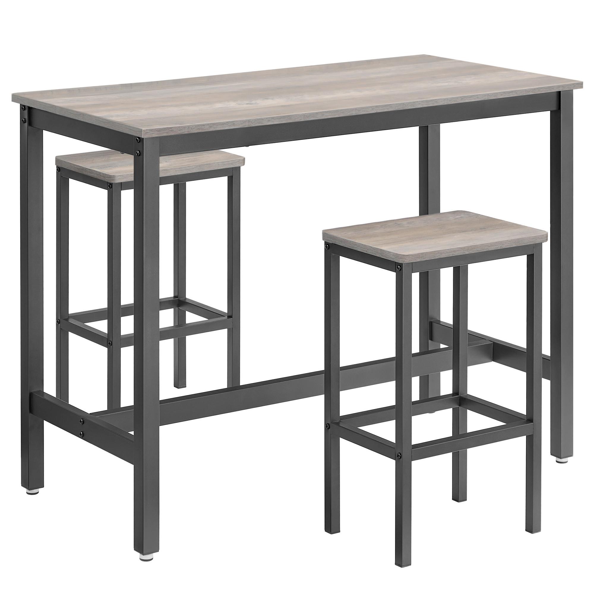 Bar-set Vasagle 3-teilig Grau, Schwarz - Schwarz/Grau, Basics, Holzwerkstoff/Metall (120/60/90cm) - Boxxx