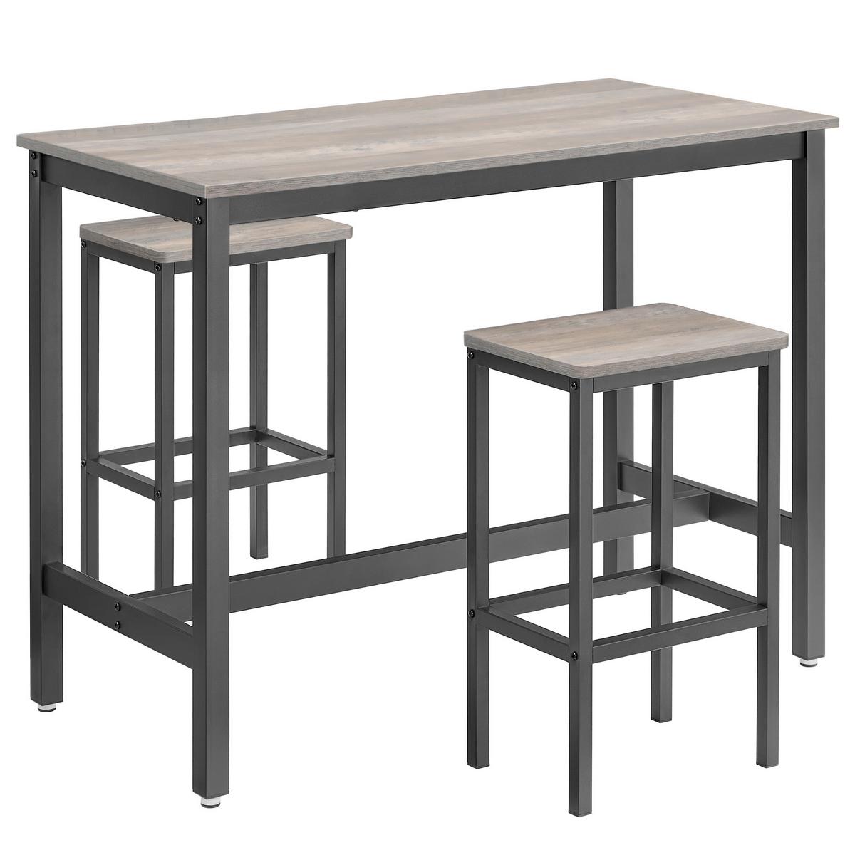 Bar-Set Vasagle 3-Teilig Grau, Schwarz - Schwarz/Grau, Basics, Holzwerkstoff/Metall (120/60/90cm) - Boxxx