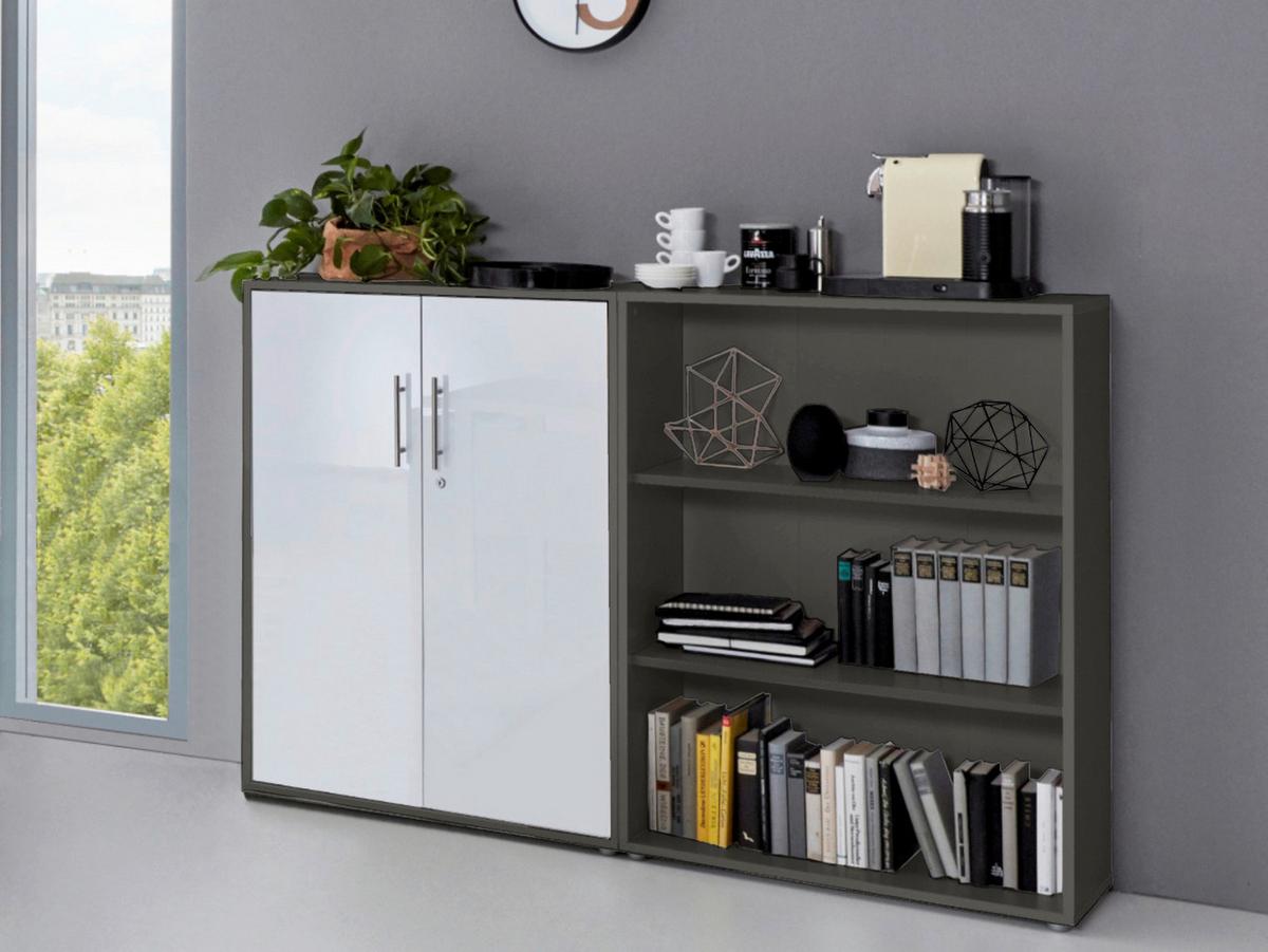 AKTENSCHRANK OFFICE EDITION-SW SET 1 NIEDR. - Weiß Hochglanz/Anthrazit, MODERN, Holzwerkstoff (168,8/113,6/33cm) - MID.YOU