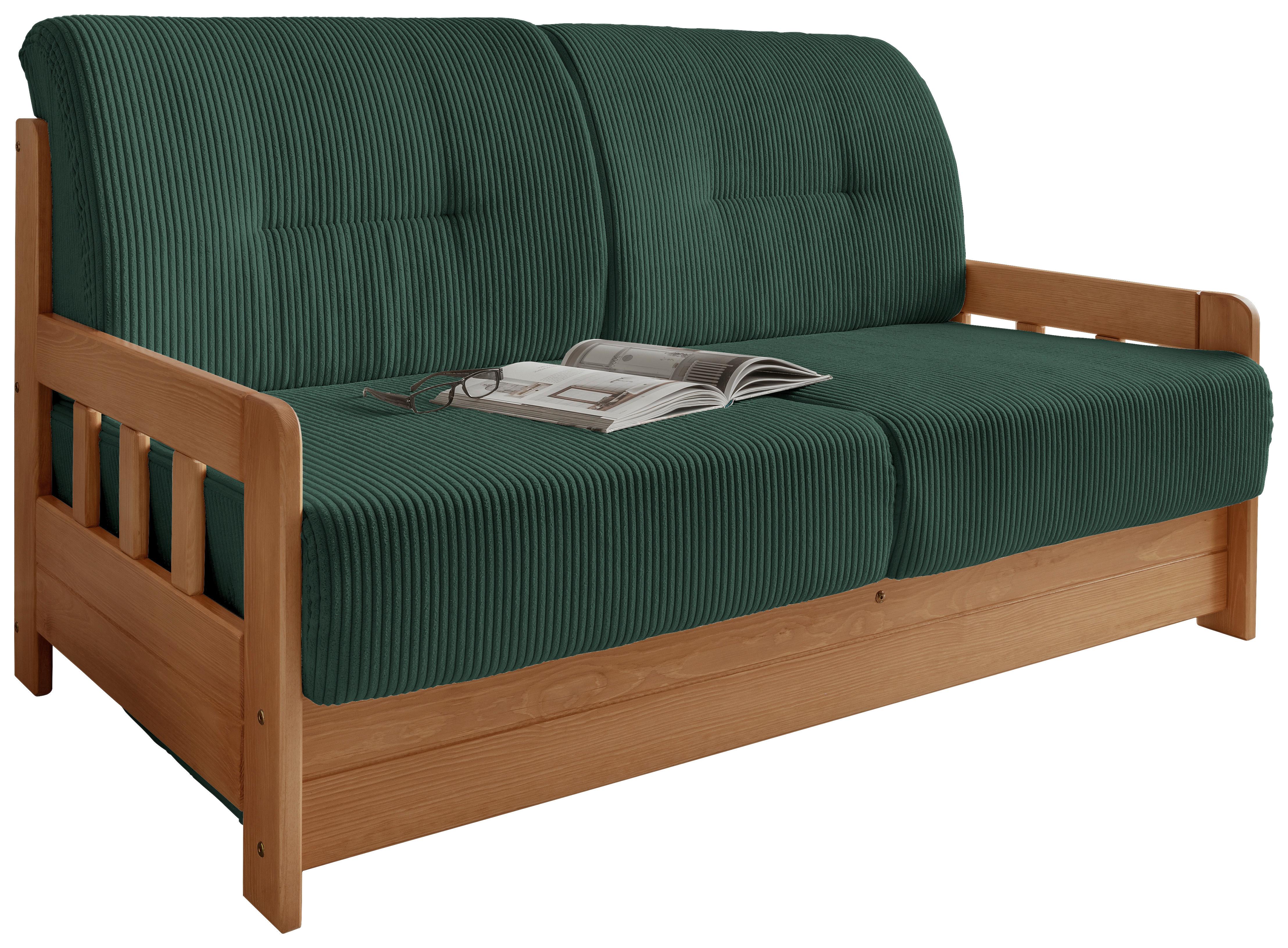 2-Sitzer-Sofa Mit Schlaffunktion Camino B:154 cm - Dunkelgrün/Kieferfarben, MODERN, Holz/Textil (154/88/90cm) - Livetastic