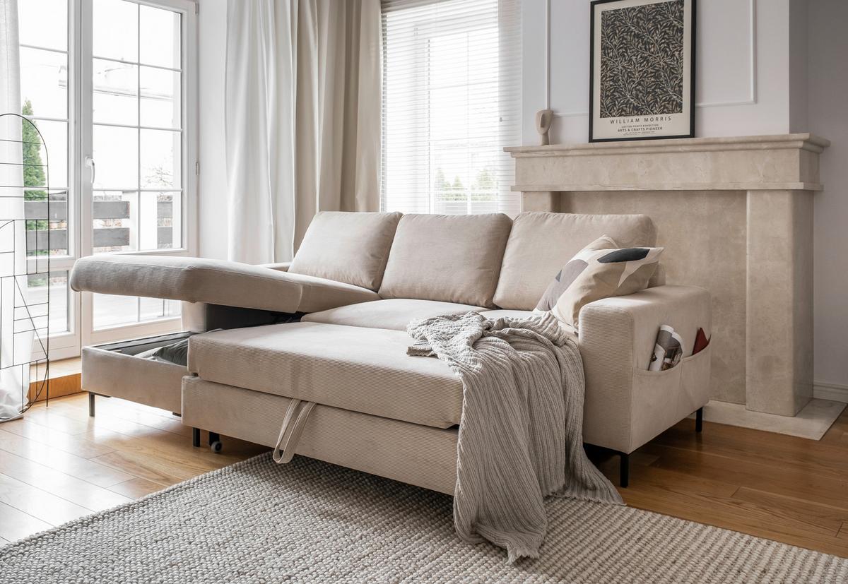 Ecksofa Lofty Lilly Beige S: 148x236cm - Beige/Schwarz, Design, Textil (148/236cm) - MID.YOU