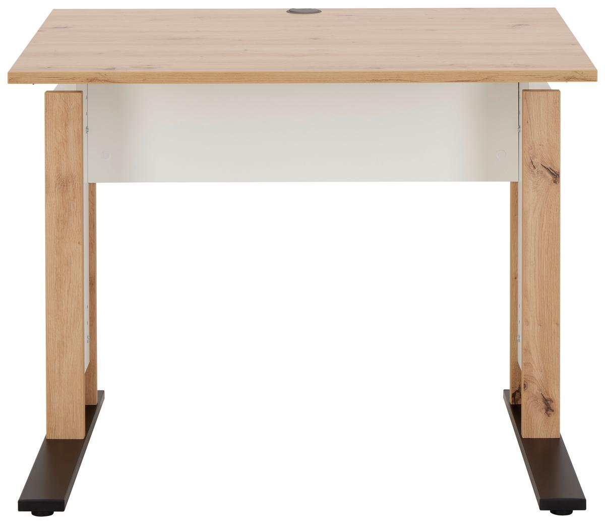 Schreibtisch mit Kabeldurchlass B:100cm H:71,5-80cm Kontor K9 - Schwarz/Weiß, MODERN, Holzwerkstoff/Metall (100/71,5-80/80cm)