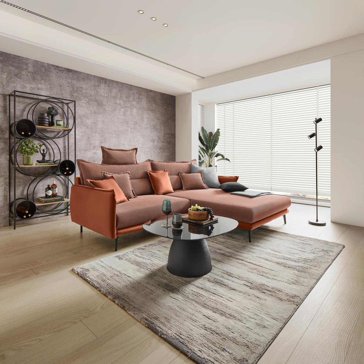 Rohová sedačka NUOVO, oboustranná, koralová - černá/korály, Moderní, kov/textil (245/190cm) - Mömax