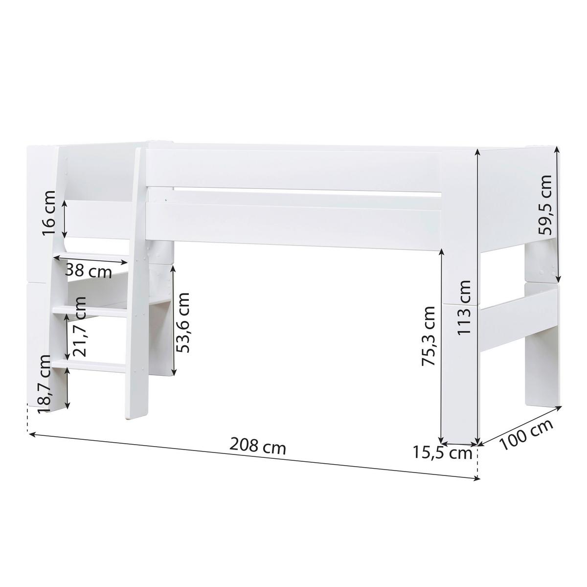 Hochbett Pure Weiß, Lf: 90x200 Cm - Weiß/Naturfarben, MODERN, Holz/Holzwerkstoff (90/200cm) - MID.YOU