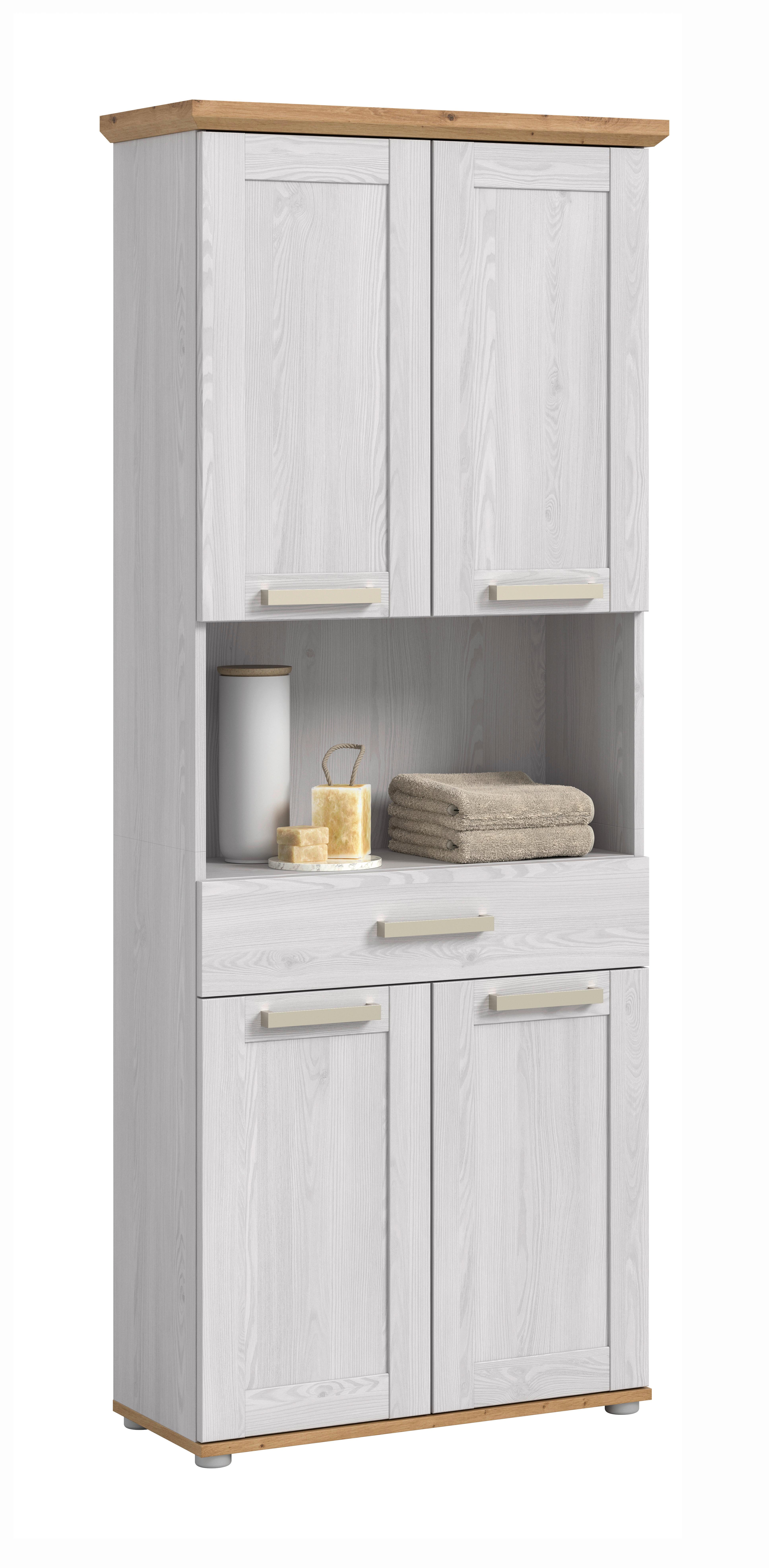 Hochschrank Verona Eiche Dekor /Lärchefarben B: 74cm - Silberfarben/Lärchefarben, Trend, Holzwerkstoff (74/187/34cm) - MID.YOU