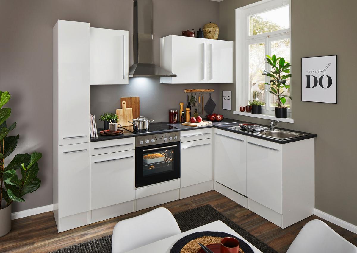 Eckküche Jazz 8 250 Weiß S: 250x175 cm - Weiß Hochglanz/Dunkelgrau, LIFESTYLE, Holzwerkstoff (250/175cm) - MID.YOU