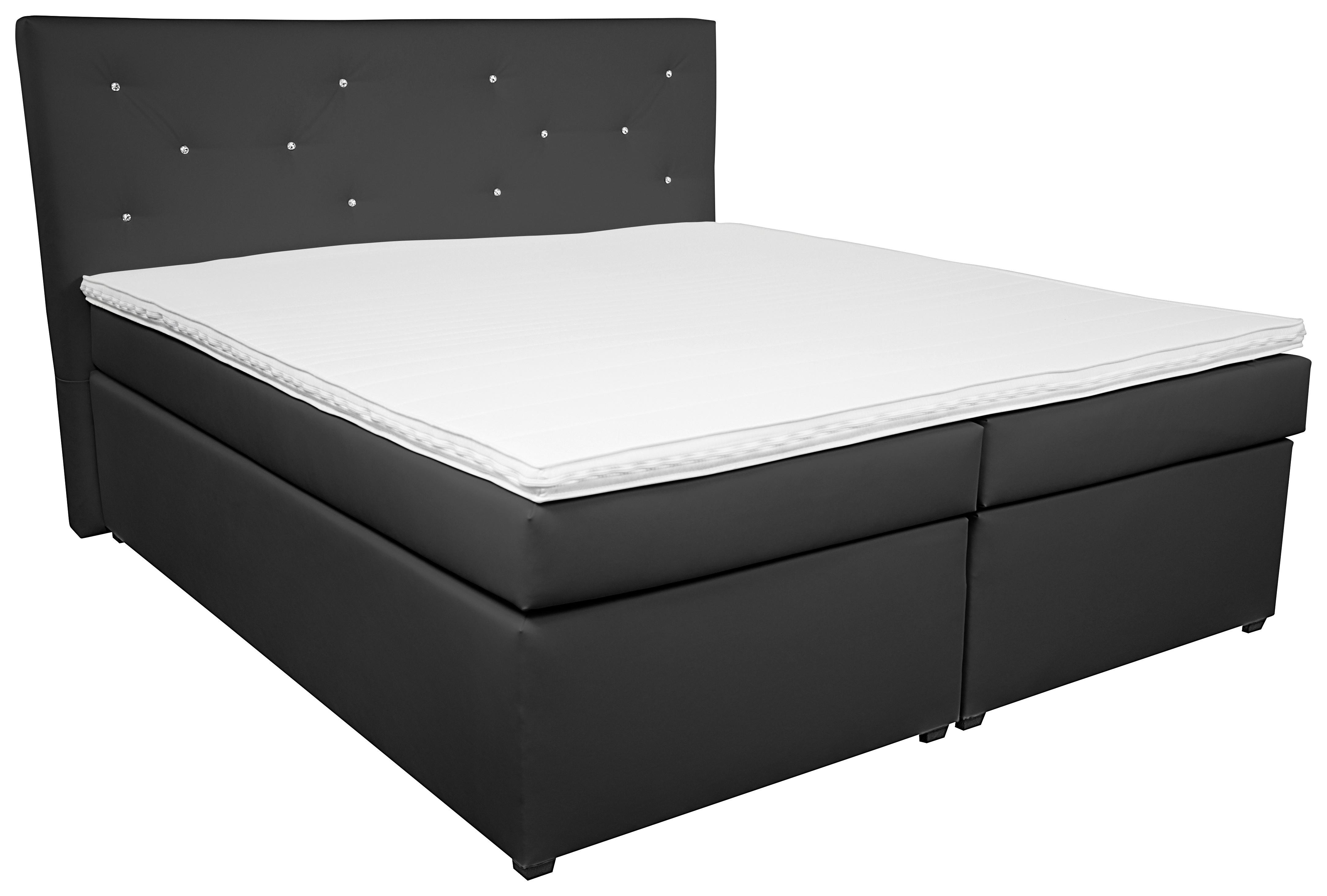 Boxspringbett mit Topper, Lederlook 180x200cm Luminosa - Schwarz, MODERN, Textil (180/200cm)