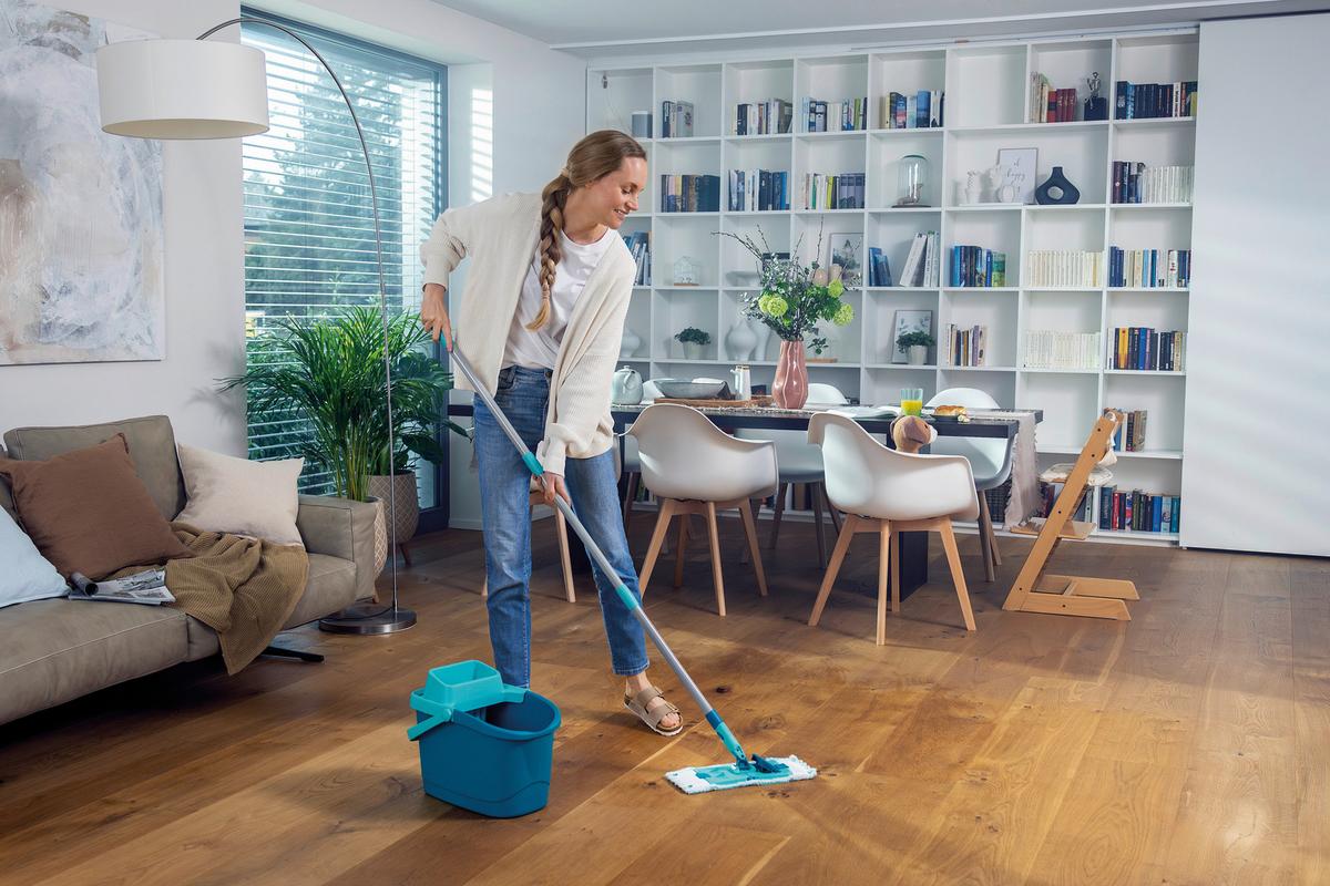 Bodenwischer Set Powerclean M - Türkis/Weiß, Basics, Kunststoff/Textil (33/148cm) - Leifheit