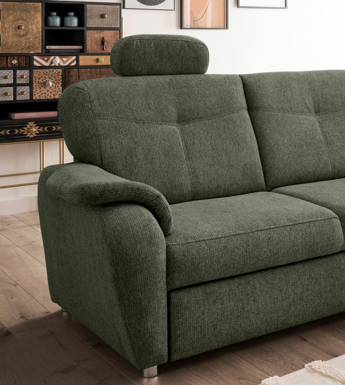 Eckschlafsofa Rosali Dunkelgrün S: 264x180 Cm - Chromfarben/Dunkelgrün, MODERN, Textil (264/180cm) - Livetastic