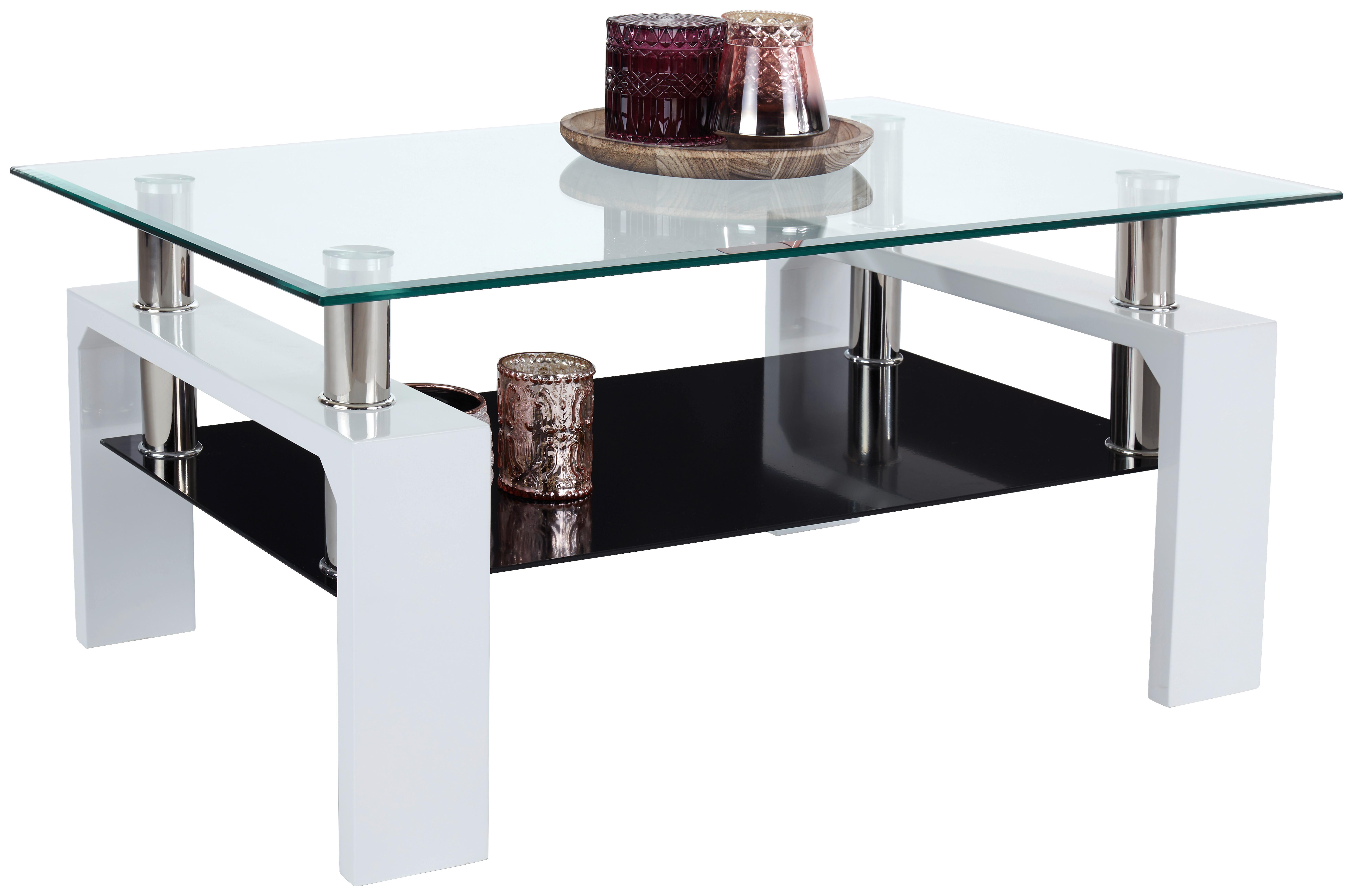 Couchtisch mit Glasplatte und Ablagefach Silvia Weiß/Schwarz - Klar/Schwarz, MODERN, Glas/Holzwerkstoff (100/45/60cm)