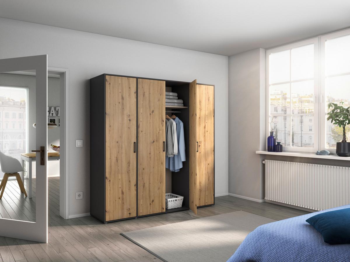Drehtürenschrank Voyager Grau,eiche Artisan B: 187 Cm - Eiche Artisan/Grau, MODERN, Holzwerkstoff (187/194/53cm) - Rauch Möbel