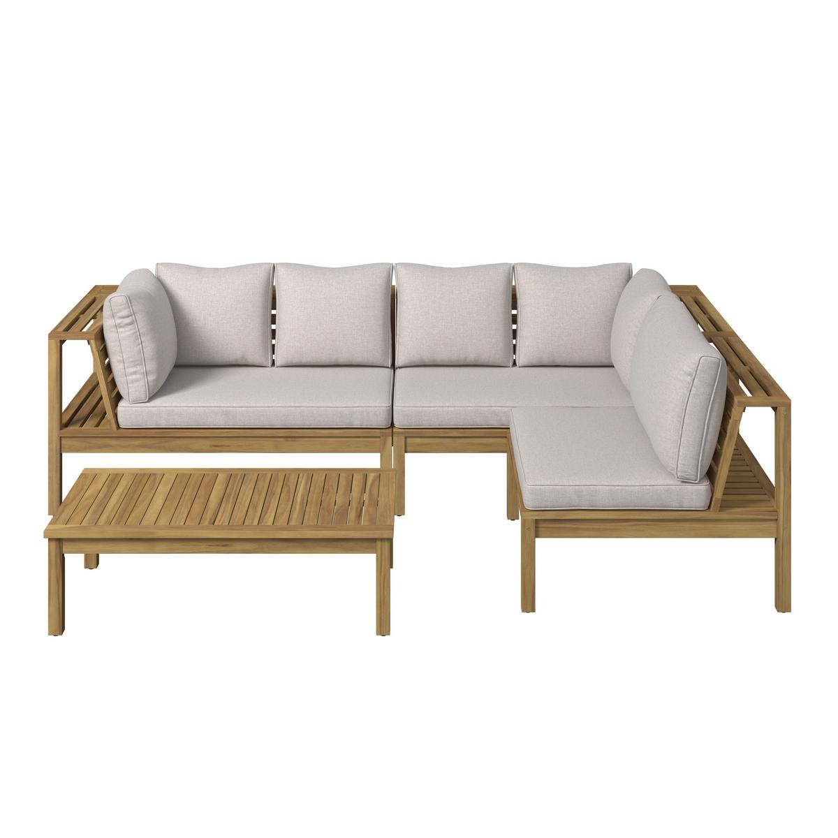 Loungegarnitur Graz - Grau/Akaziefarben, MODERN, Holz/Kunststoff (240/160cm) - Beldano