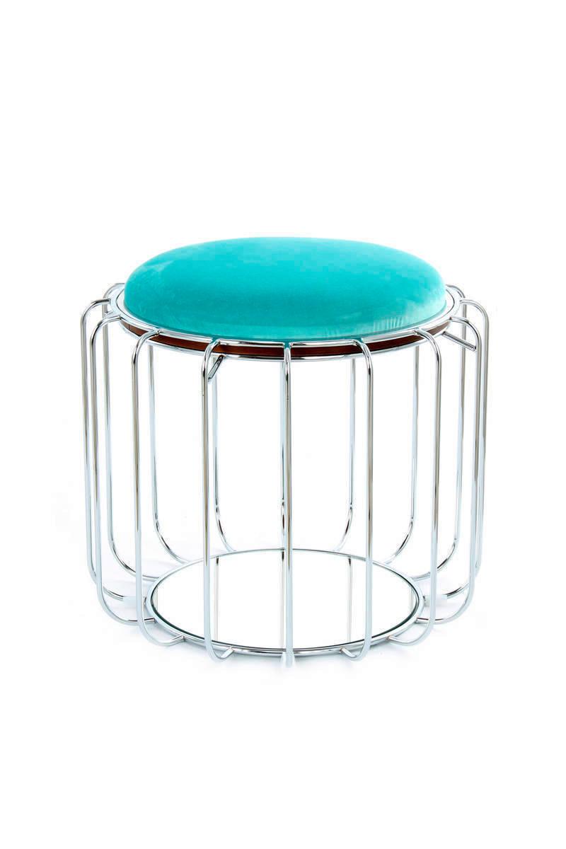 Beistelltisch/Pouf 2 in 1 Comfortable Silber/Mint - Silberfarben/Mintgrün, Basics, Glas/Holzwerkstoff (50/50/45cm) - Kayoom