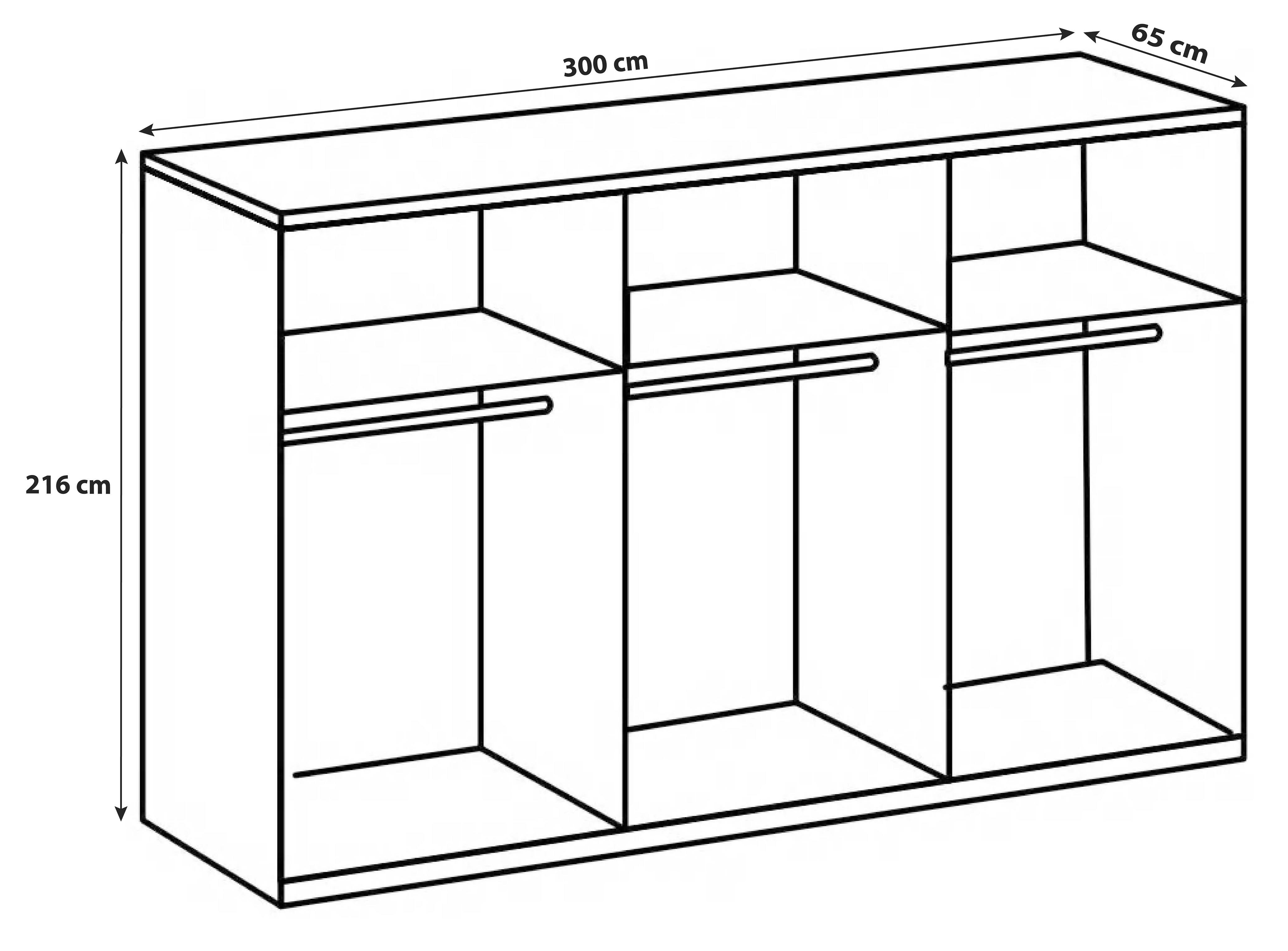 Schwebetürenschrank B: 300 cm Level, Weiß/Eiche Dekor - Eichefarben/Weiß, MODERN, Holzwerkstoff (300/216/65cm) - MID.YOU