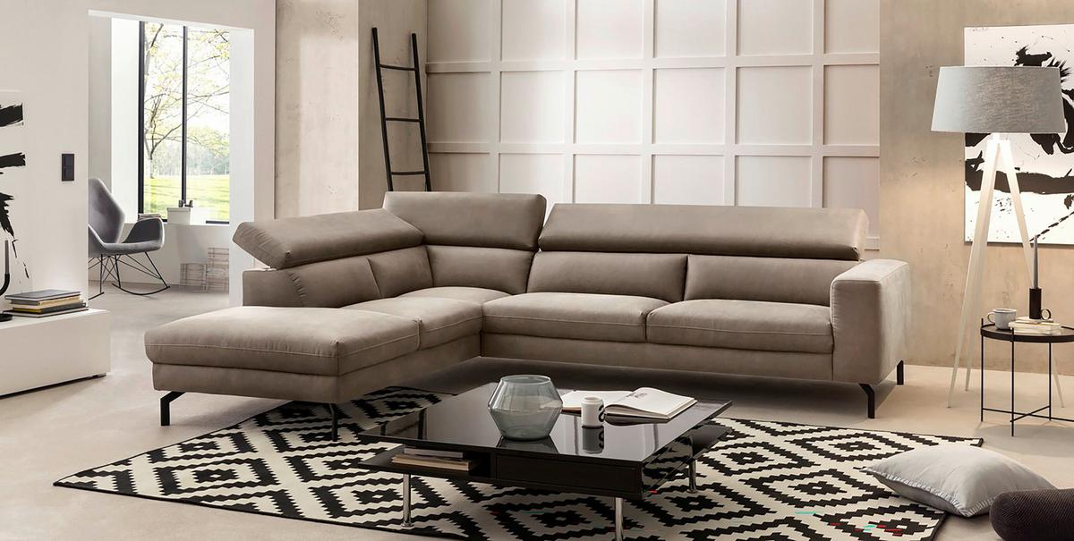 Ecksofa California - Beige/Schwarz, MODERN, Textil (233/305cm) - Trendmanufaktur