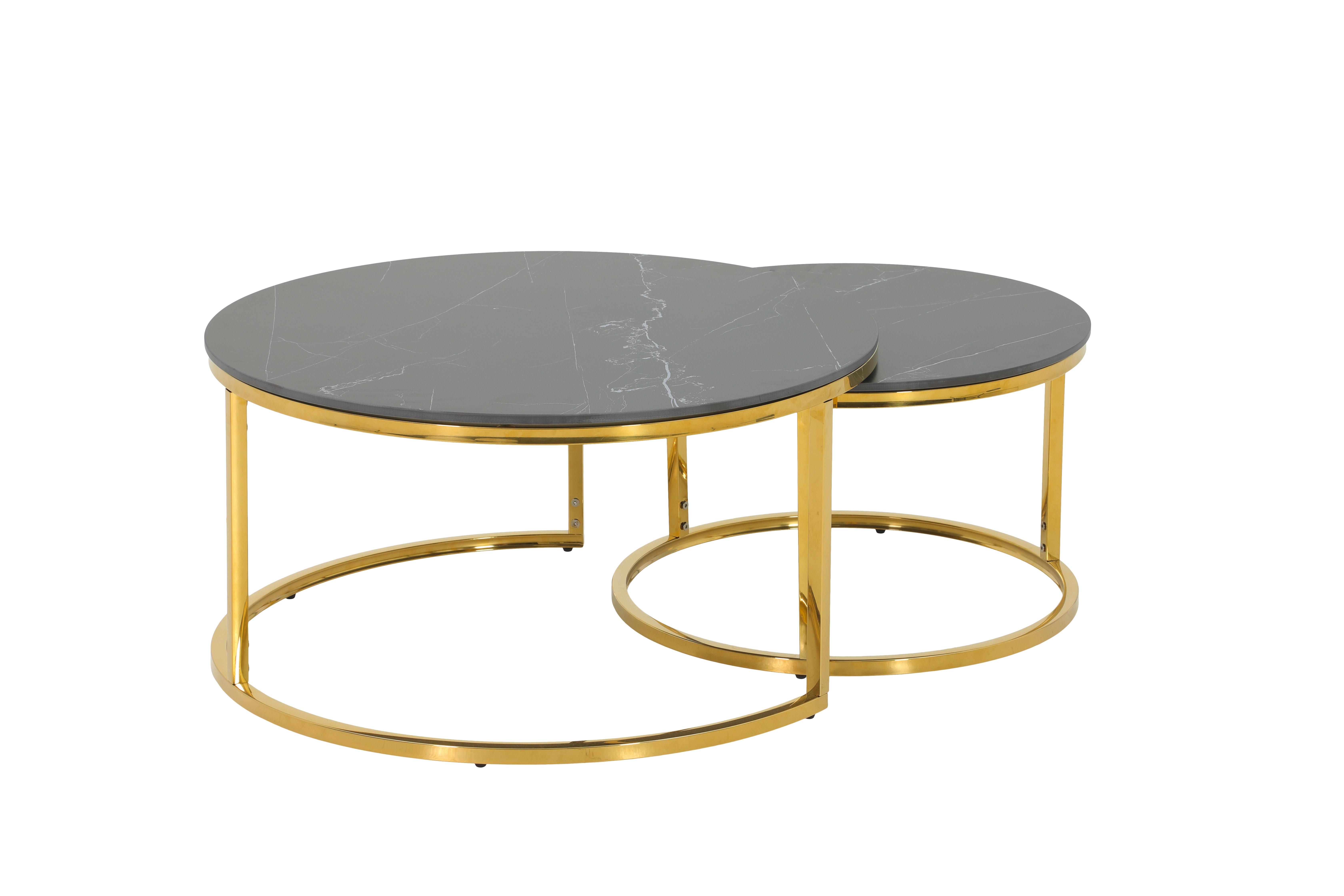 Couchtischset Joel Schwarz D: 80/60 cm - Goldfarben/Schwarz, Design, Stein/Metall (80/60/41/37cm) - Livetastic