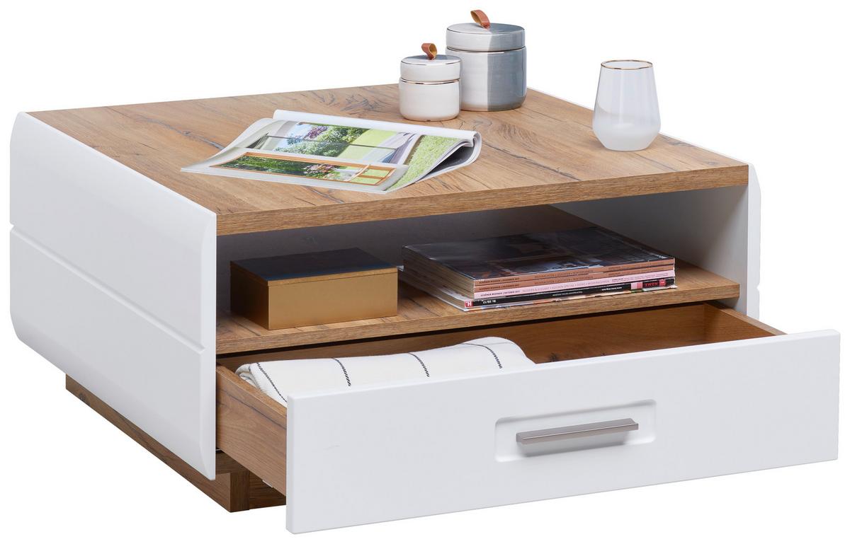 Couchtisch Auris Mit 2 Laden + Soft Close, Eiche Dekor/Weiß - MODERN, Holzwerkstoff (75/38,5/75cm) - Luca Bessoni