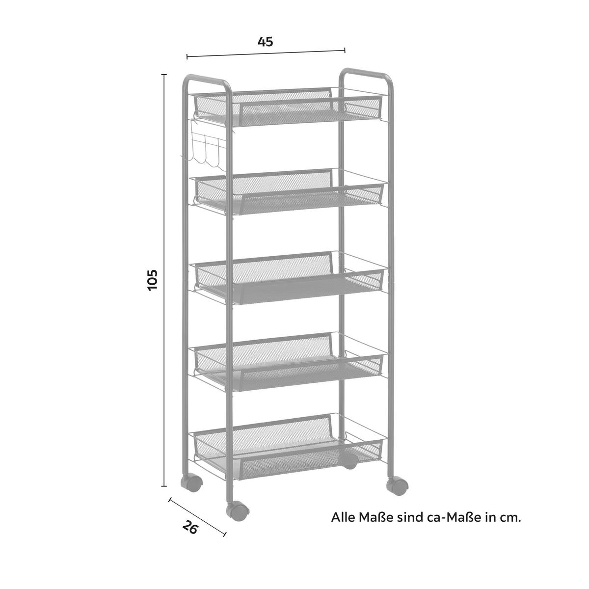 Regál na kolieskach SANDRO čierny - čierna, Modern, kov/plast (45/105/26cm) - P & B