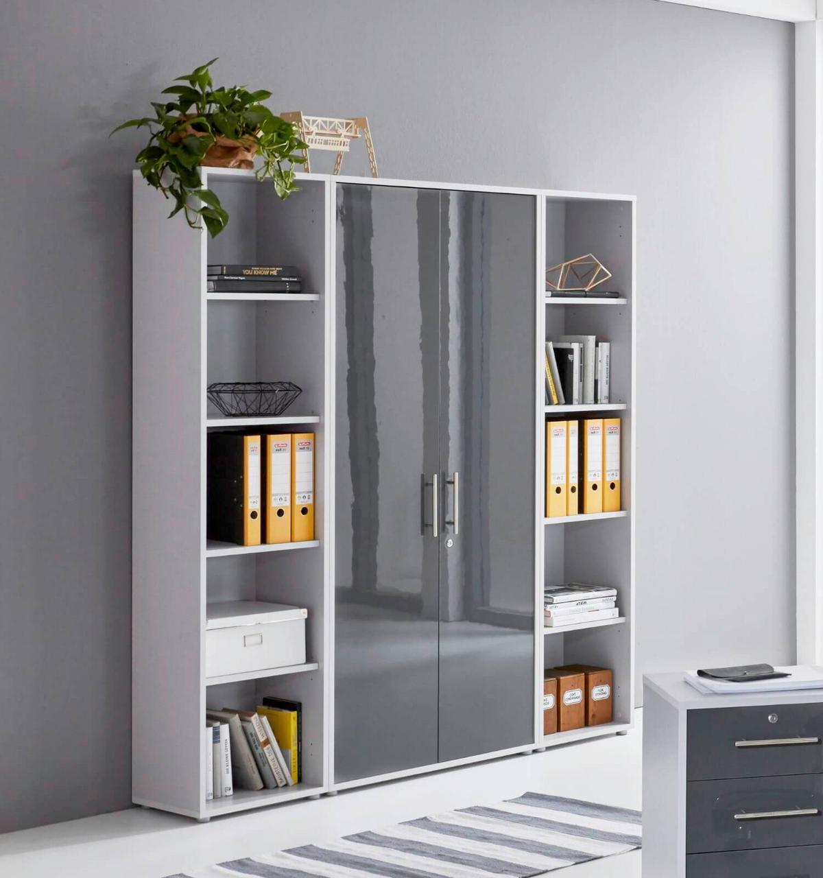 Büro Office Edition Grau/Anthrazit Hochglanz - Anthrazit Hochglanz/Grau, MODERN, Holzwerkstoff/Metall - MID.YOU