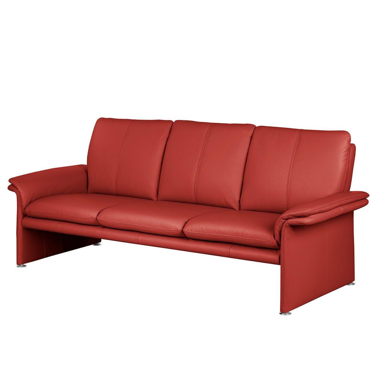 3-Sitzer-Sofa Comodo Echtleder Rot B: 214 cm - Silberfarben/Rot, Design, Leder (214/90/88cm) - Livetastic