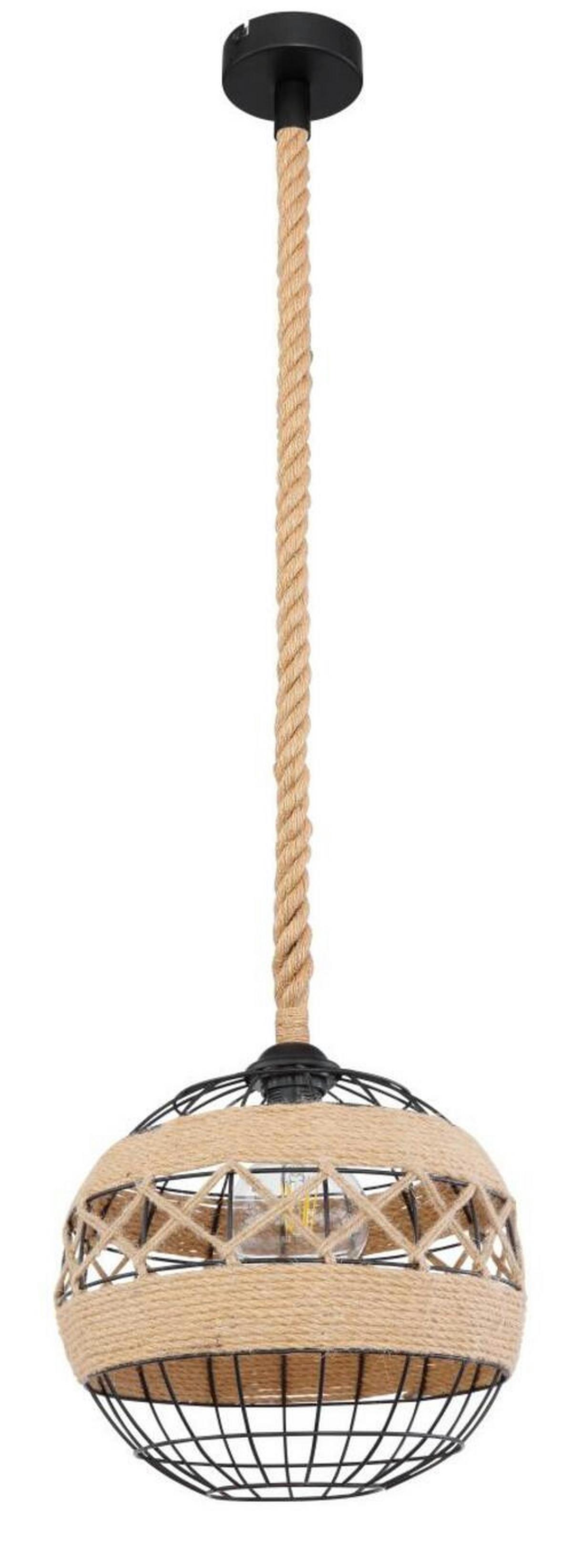 Hängeleuchte H: 120 cm 1-Flammig, Industrial Style - Schwarz/Braun, Natur, Naturmaterialien/Metall (30/120cm) - Globo