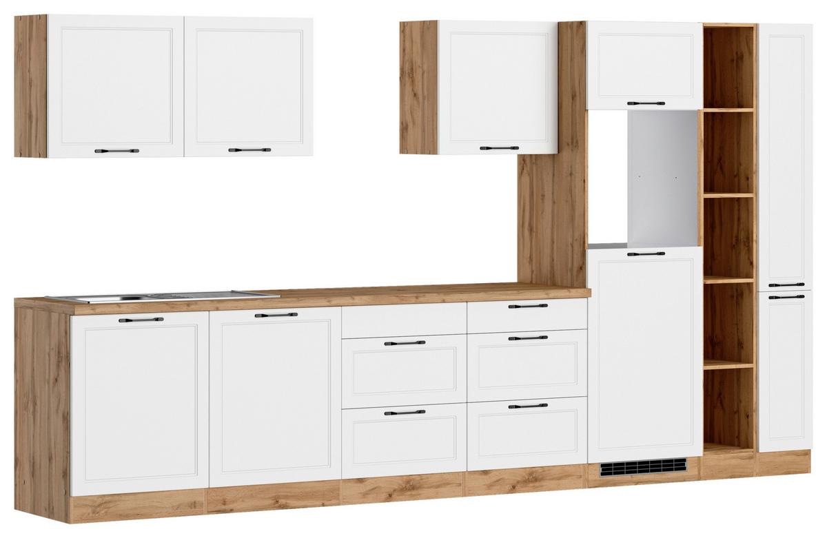 Küchenzeile Meran Ohne Geräte B: 360 Cm Weiß/eiche Dekor - Eiche Wotan/Weiß, LIFESTYLE, Holzwerkstoff (360cm) - Held