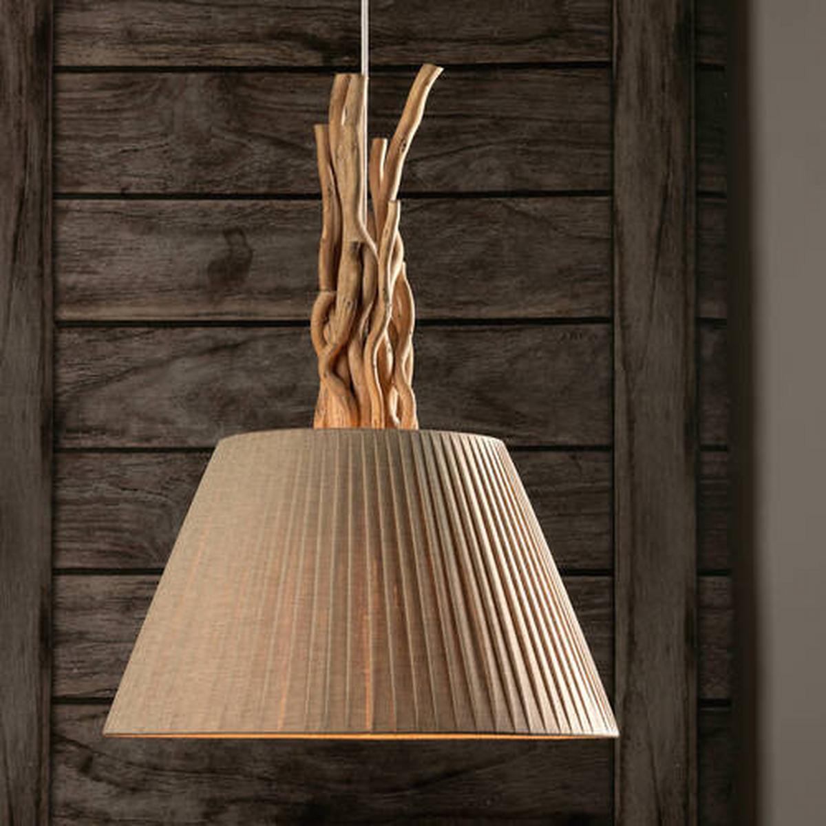 Hängeleuchte 5029/Ss - Sandfarben/Hellbraun, Natur, Holz/Textil (40/110cm)