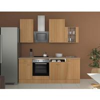 Küchenzeile Nano M. Geräten 220 Cm Creme/buche Dekor - Beige/Buchefarben, MODERN, Glas/Holzwerkstoff (220cm) - FlexWell