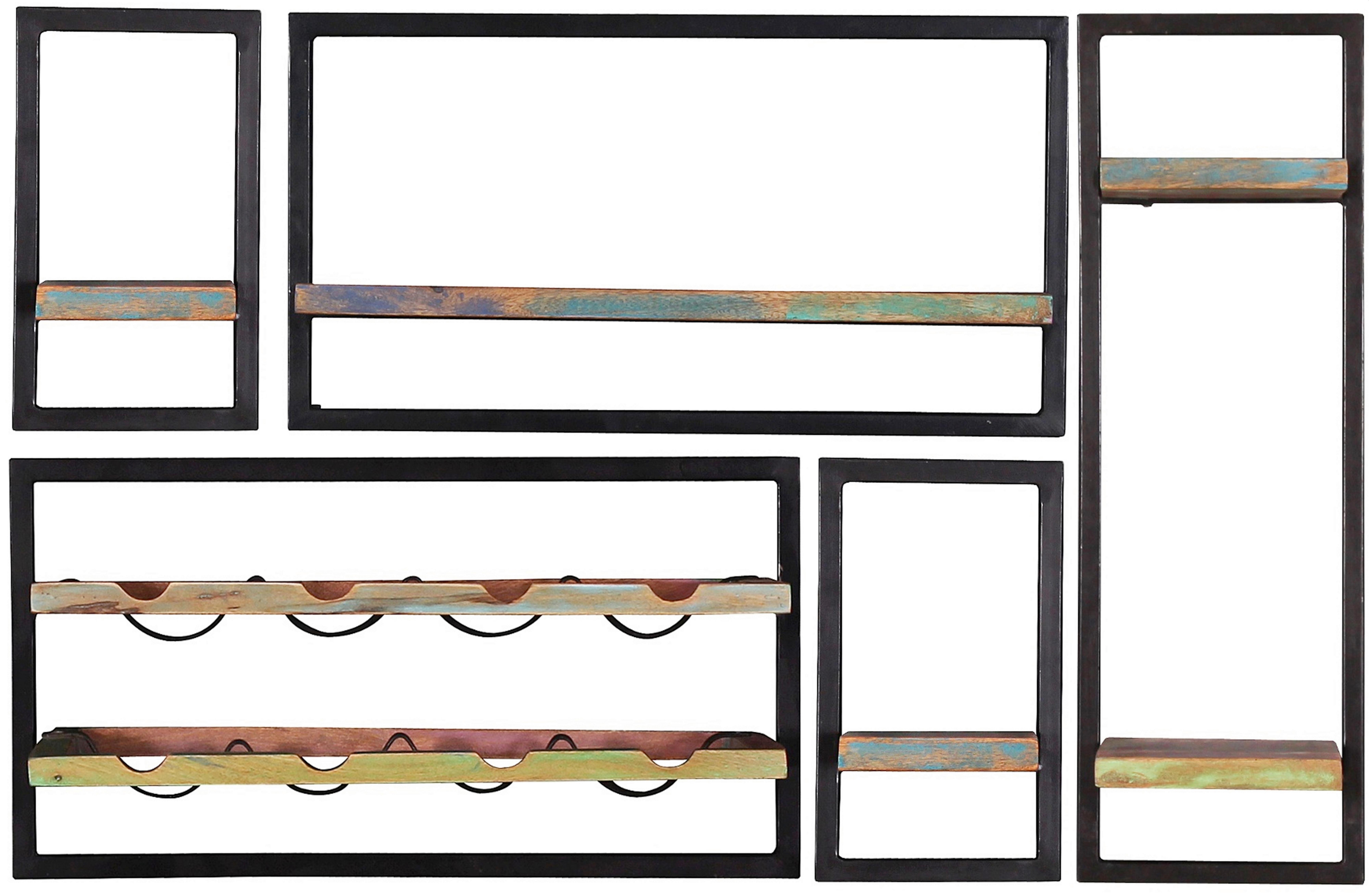 WANDREGALSET 5-TLG. WANDREGAL-SET ALTHOLZ - Multicolor/Schwarz, Design, Holz/Metall (120/75/25cm) - MID.YOU