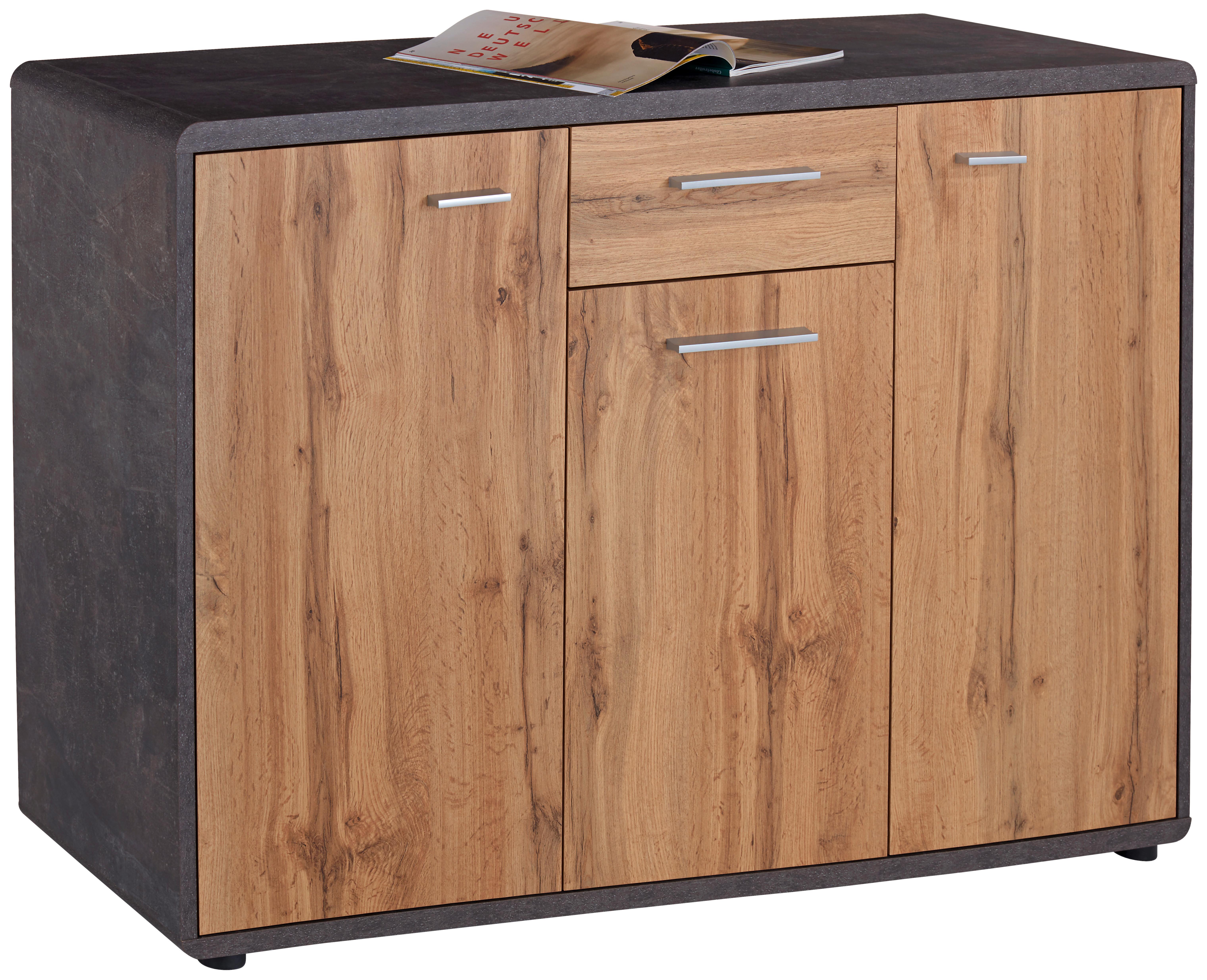 Kommode B 132cm Fontana, Beton Optik/Wotan Eiche Dekor - Eichefarben/Dunkelgrau, MODERN, Holzwerkstoff (131,8/87,2/40cm)