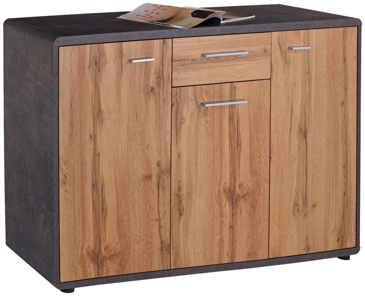 Komód Fontana 132/87 Cm - tölgyfa színű/sötétszürke, Modern, faalapú anyag (132/87/40cm)