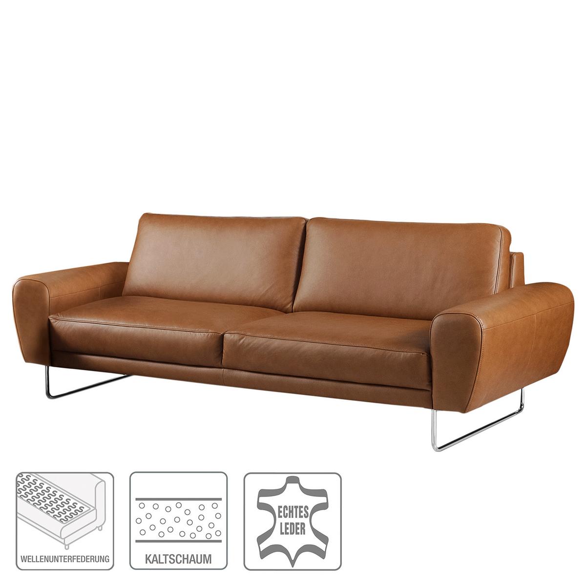 Ecksofa Spring Cognac Chrom B: 207 cm - Chromfarben/Cognac, Design, Leder (207/85/92cm) - Livetastic