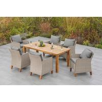 Gartentischgruppe 7tlg. Set Inkl. Kissen - Beige/Beigebraun, KONVENTIONELL, Holz/Kunststoff - Gardenson