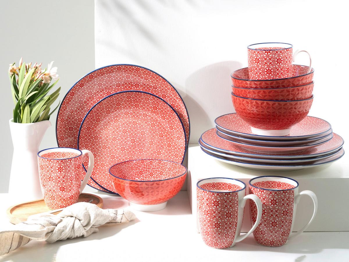 Kombiservice Keramik, Rot/Weiß, 16--Teilig. - Rot/Weiß, Basics, Keramik - Creatable